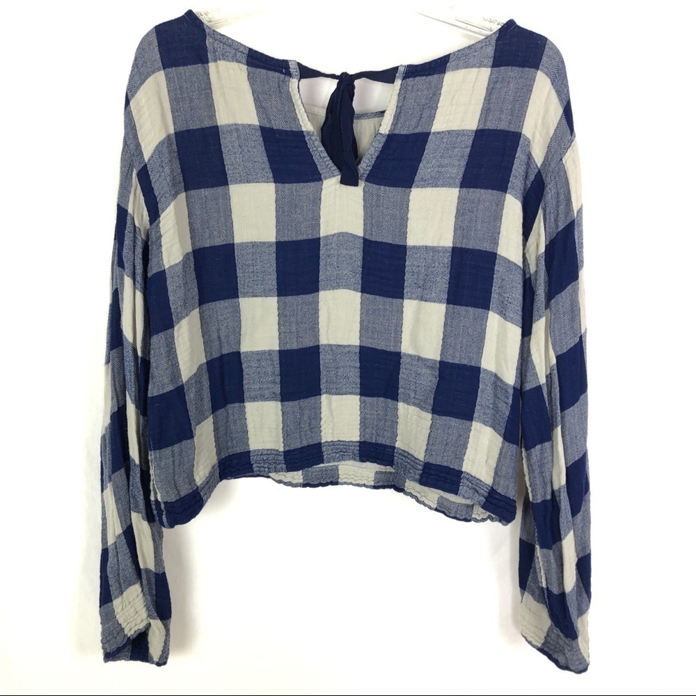 Anthro cloth & stone blue plaid blouse - Picture 7 of 7